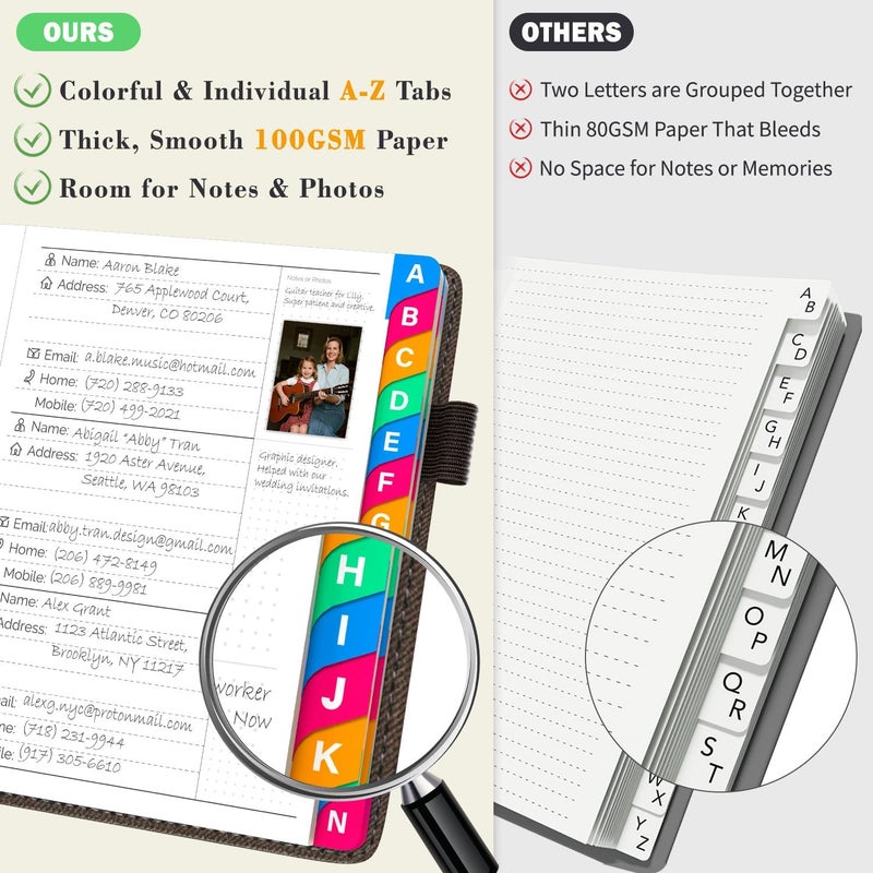 Witsbrez Address Book with Colorful Alphabetical Tabs, 4.7" X 6.2" Hardcover Address and Phone Number Book for Record Contacts, Telephone Address and Password Book Combo for Seniors (Royal Brown) - Image 4